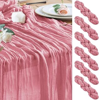 Wokceer Cheesecloth Table Runner 6Pack 10FT Dusty Rose Boho Gauze Cheese Cloth Table Runner for Party Long Rustic Sheer Table Runners for Baby Bridal Shower Wedding Easter Table Decor