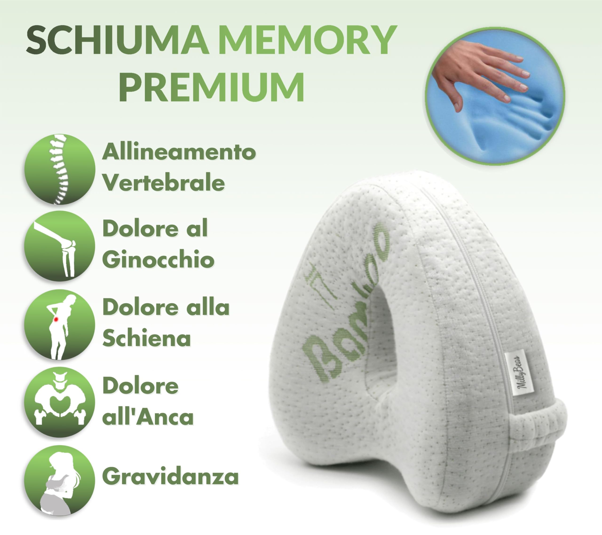 Cuscino per Gambe per Dormire sul Fianco - Cuscino Ortopedico per le Ginocchia per il Sollievo dal Dolore alla Schiena / Fianco / Articolazioni e Sciatica, Fatto di Memory Foam e Copertura in Bambù