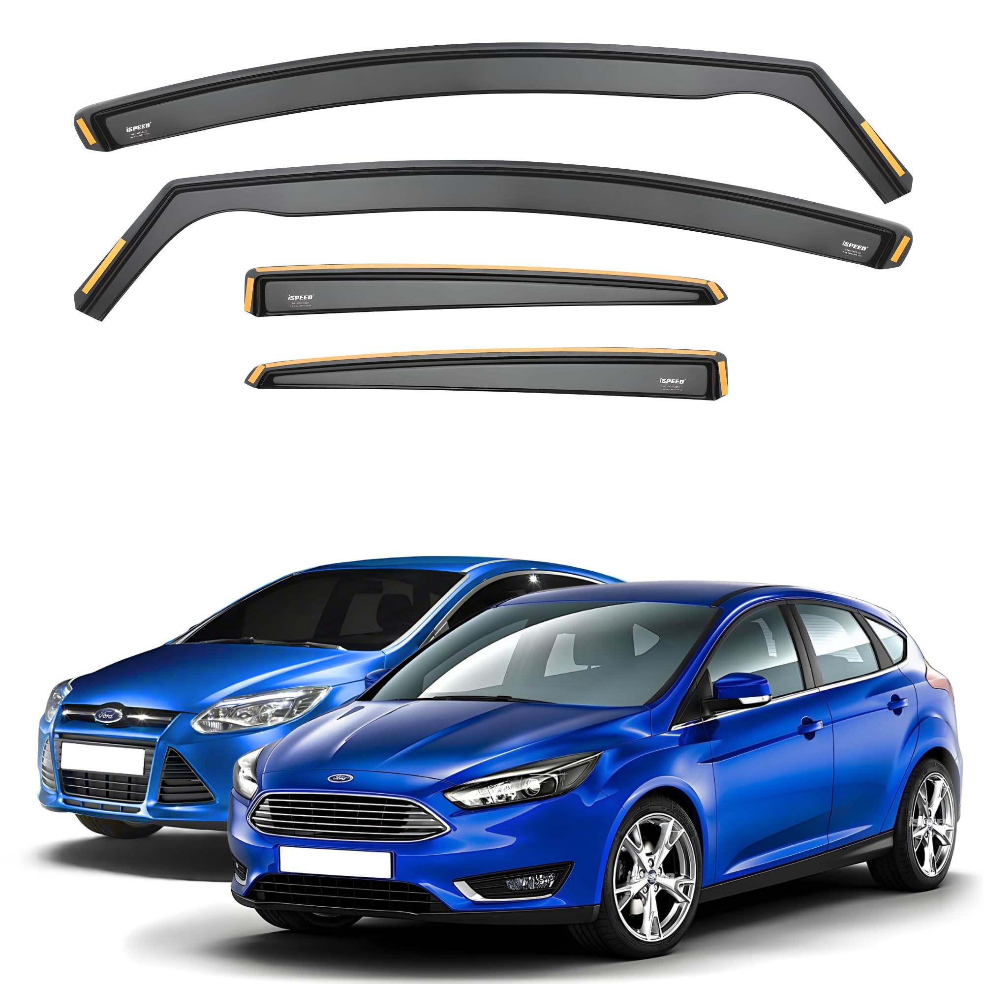 Ispeed Wind Deflectors For Ford Focus MK3 2011-2018 5 Door Hatchback 4pc Set - Keep Your Car Ventilated in Rain - Reduce Wind Turbulence - Tinted In-Channel