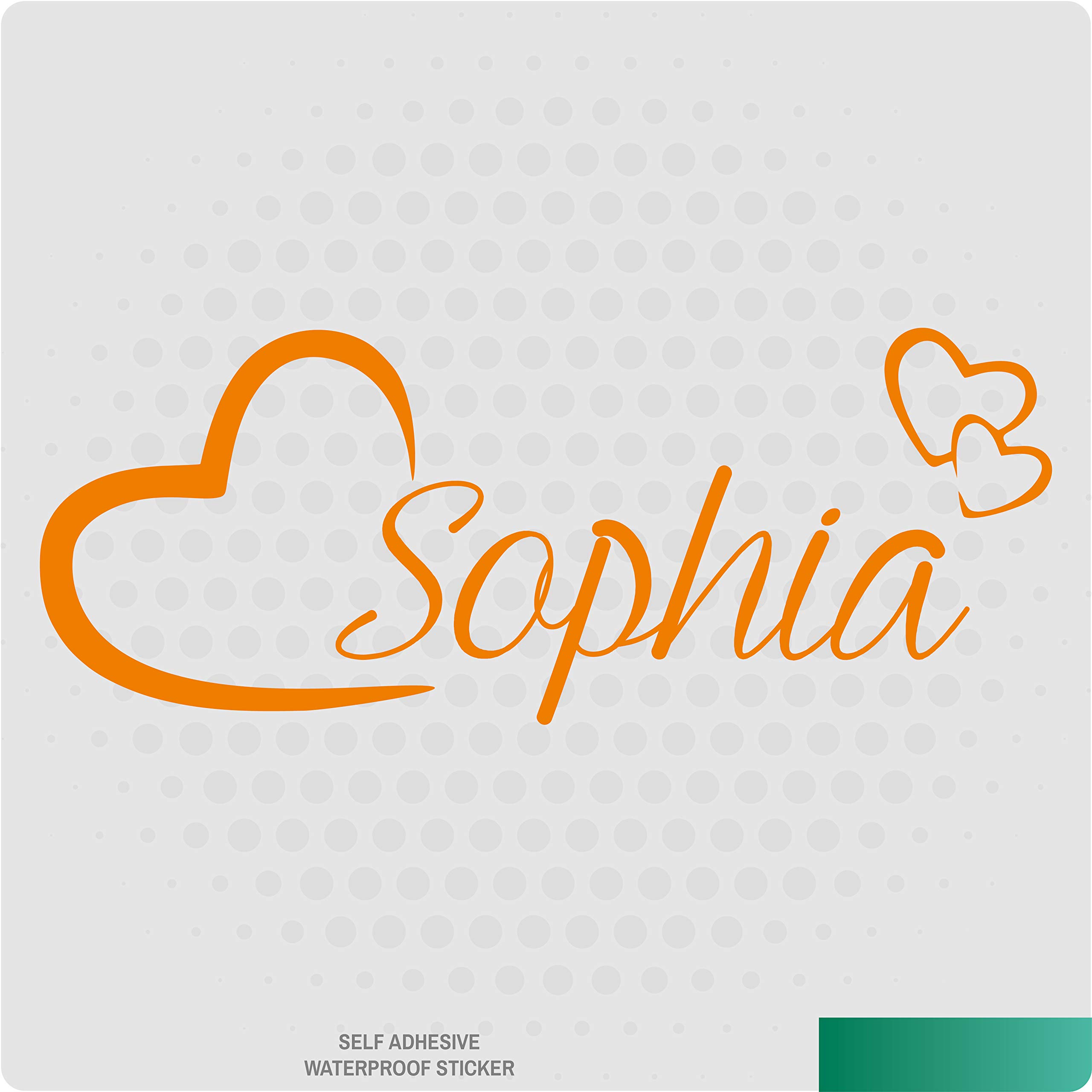 Personalised Name Wall Art Love Hearts Vinyl Sticker Girls Room Bedroom Nursery (Orange)