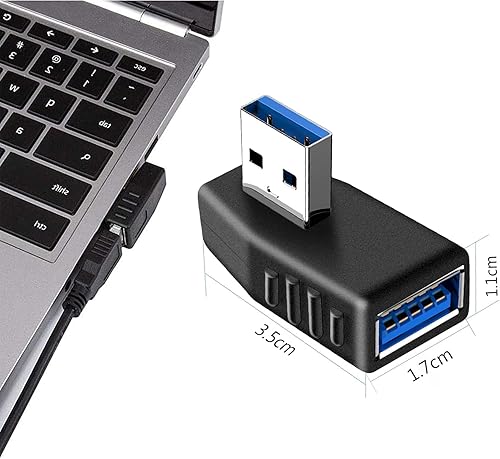 Miniatura 6 de Adaptador USB 3.0 de 90 grados a macho a hembra en ángulo recto y conector de acoplador de ángulo recto, compatible con todos los dispositivos de