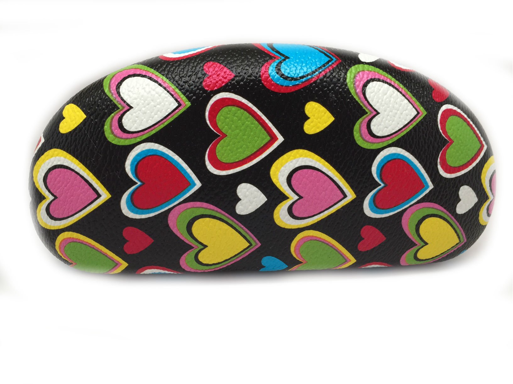Colorful Large Hard Clam Shell Style Sunglasses or Eyeglasses Cases (Hearts Black)