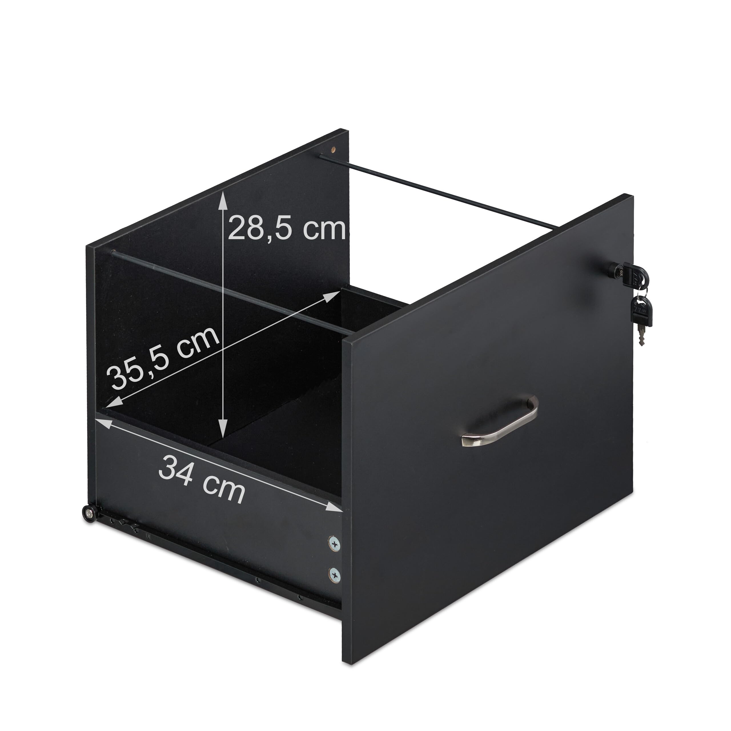 Relaxdays Mueble Archivador, 2 Cajones para Ficheros, 72 x 43 x 46 cm, Cajonera Oficina, Cierre con Llave, Negro