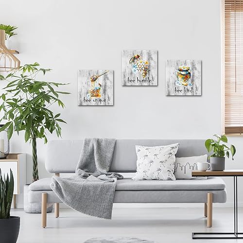 Miniatura 3 de KLVOS 3 piezas de lienzo de abeja de miel para pared, diseño de abeja, abeja, humilde, insecto, citas positivas, póster, decoración para el hogar,