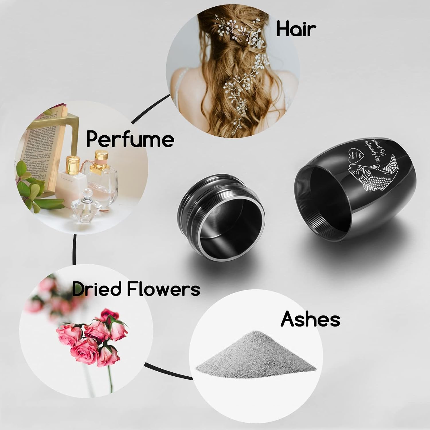 Beautiful Urns for Grandpa Ashes, 1.6“ High Small Cremation Urns, Handcrafted Keepsake Urn for Family, Peaceful Black Decorative Urns, Engraved Fishing & Fish Funeral Urn Designed for Sharing
