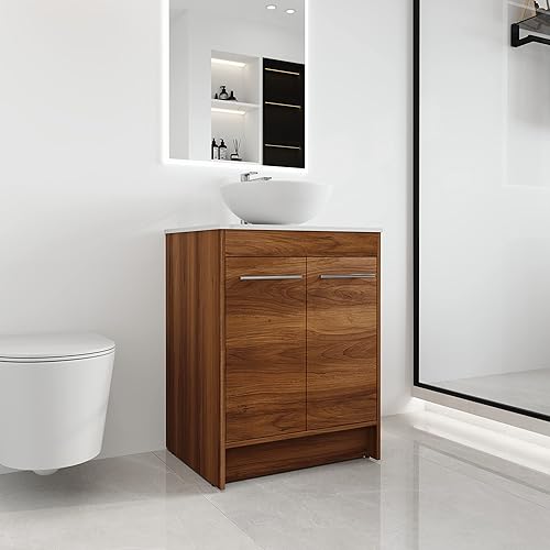 Miniatura 3 de Vanidad de baño independiente de 24 pulgadas con fregadero, tocador de baño de pie de 24 pulgadas, tocador moderno con 2 puertas y lavabo de