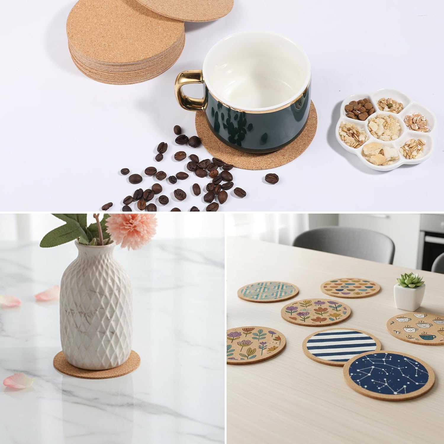 24 PCS Cork Coaster Backing Sheets, 4 Inch Self Adhesive Cork Sheets Round Corks Board Corks Tiles Coasters Backing Mats for DIY Crafts Drinks Home Tabletop Decoration, 2mm Thick