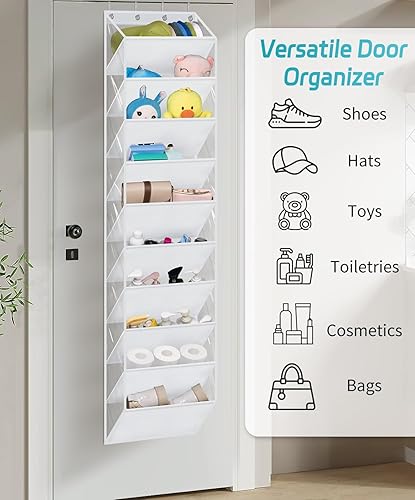 Miniatura 7 de AOODA Organizador de zapatos transparente de 10 niveles para colocar sobre la puerta, bolsillos profundos, gran zapatero colgante para puerta de
