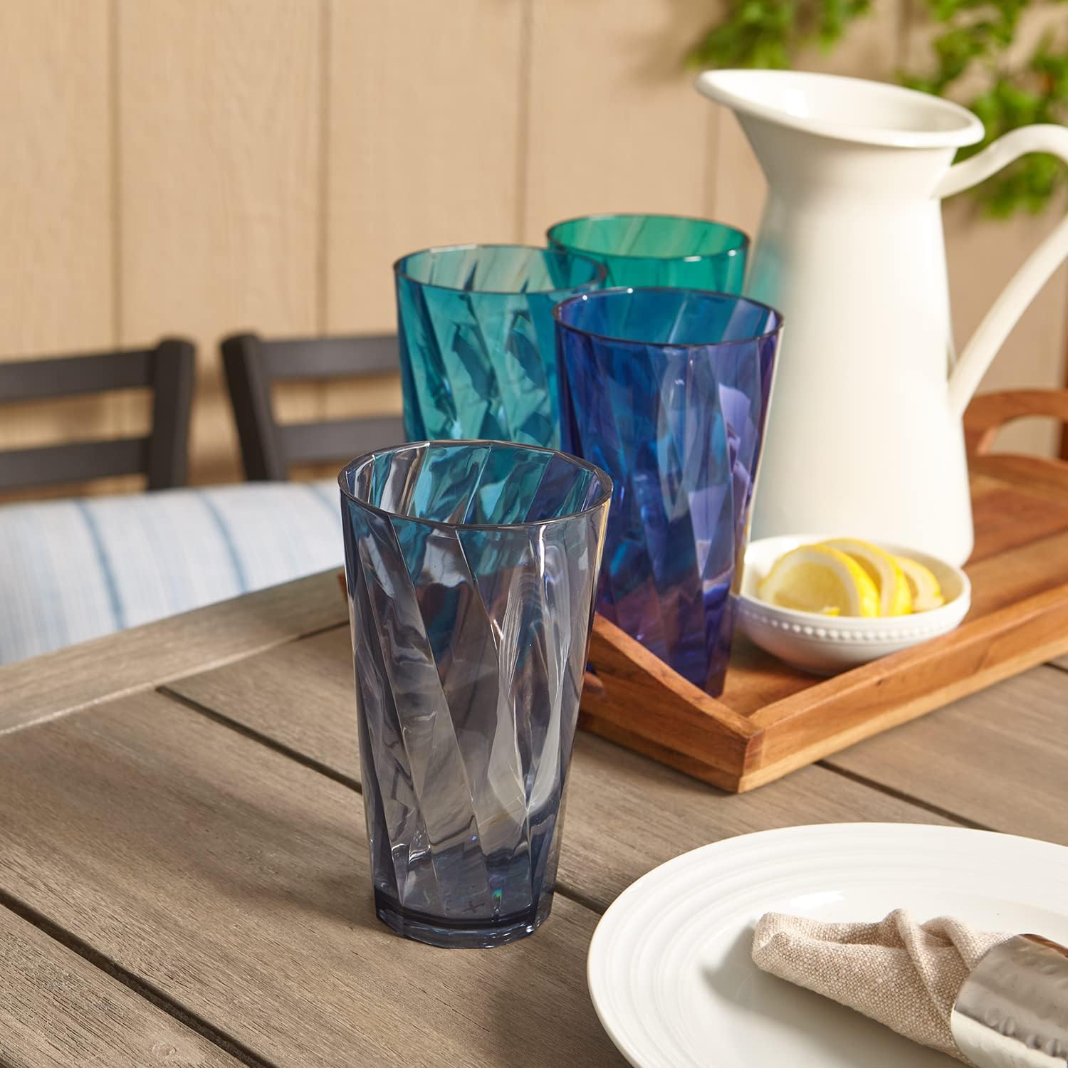 US Acrylic Optix 20 ounce Plastic Stackable Water Tumblers in 4 Coastal Colors | Set of 8 Drinking Cups | Reusable BPA-free, Made in the USA, Top-rack Dishwasher Safe