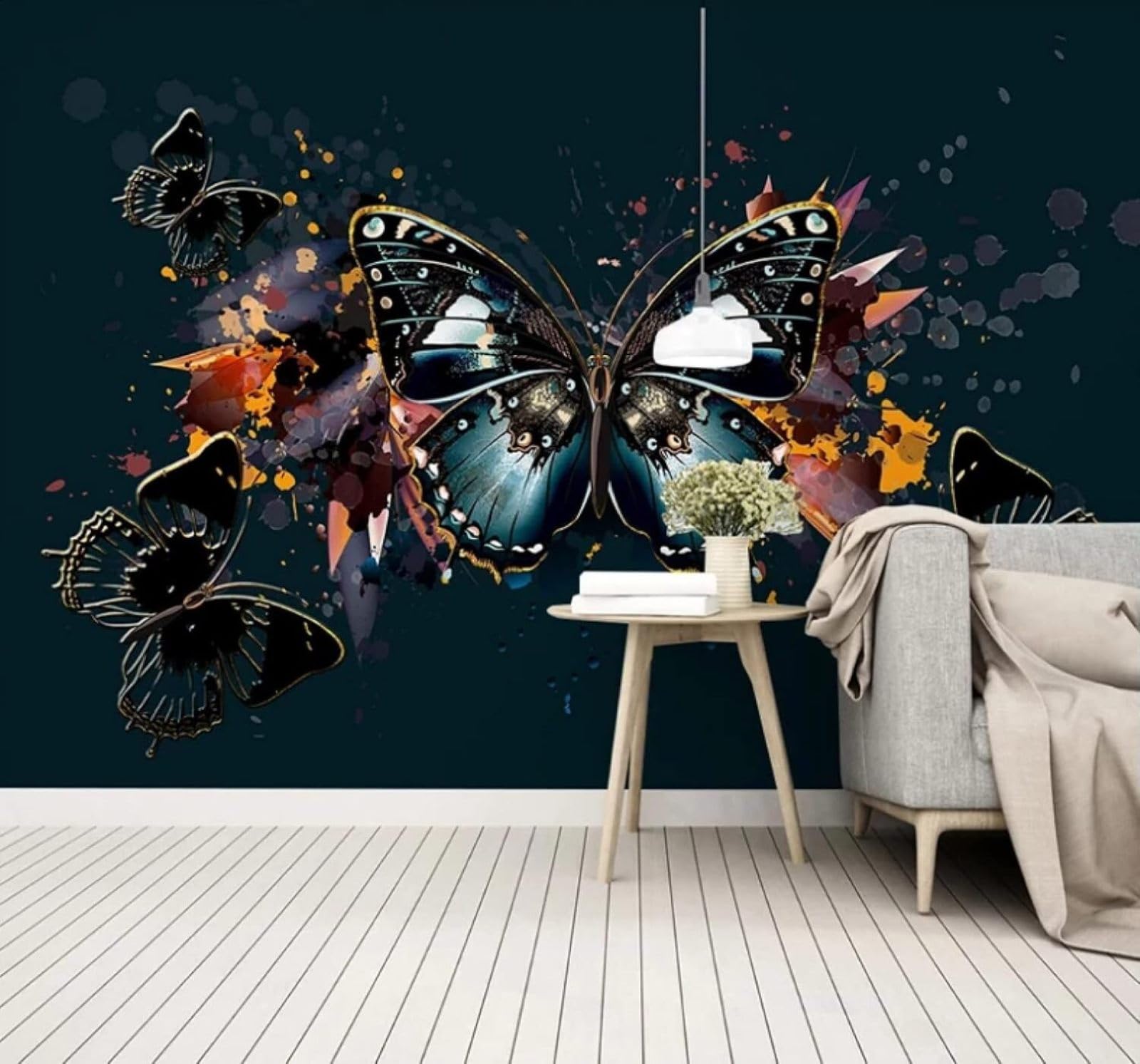 XLMING Black Background Three Dimensional Graffiti Butterfly 3D Wallpaper Luxury Silk Study Dining Feature Sofa Grey Bedroom Living Room Tv Decorative Wall-400cm×280cm
