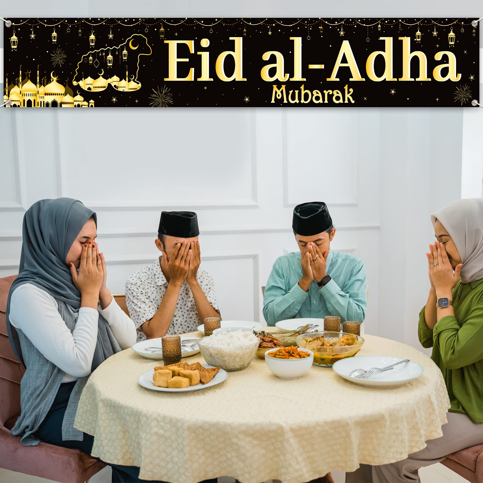 Eid Al-Adha Mubarak Banner Decoration Set - 2-Pack Black & Gold Hanging Door Signs - View #12