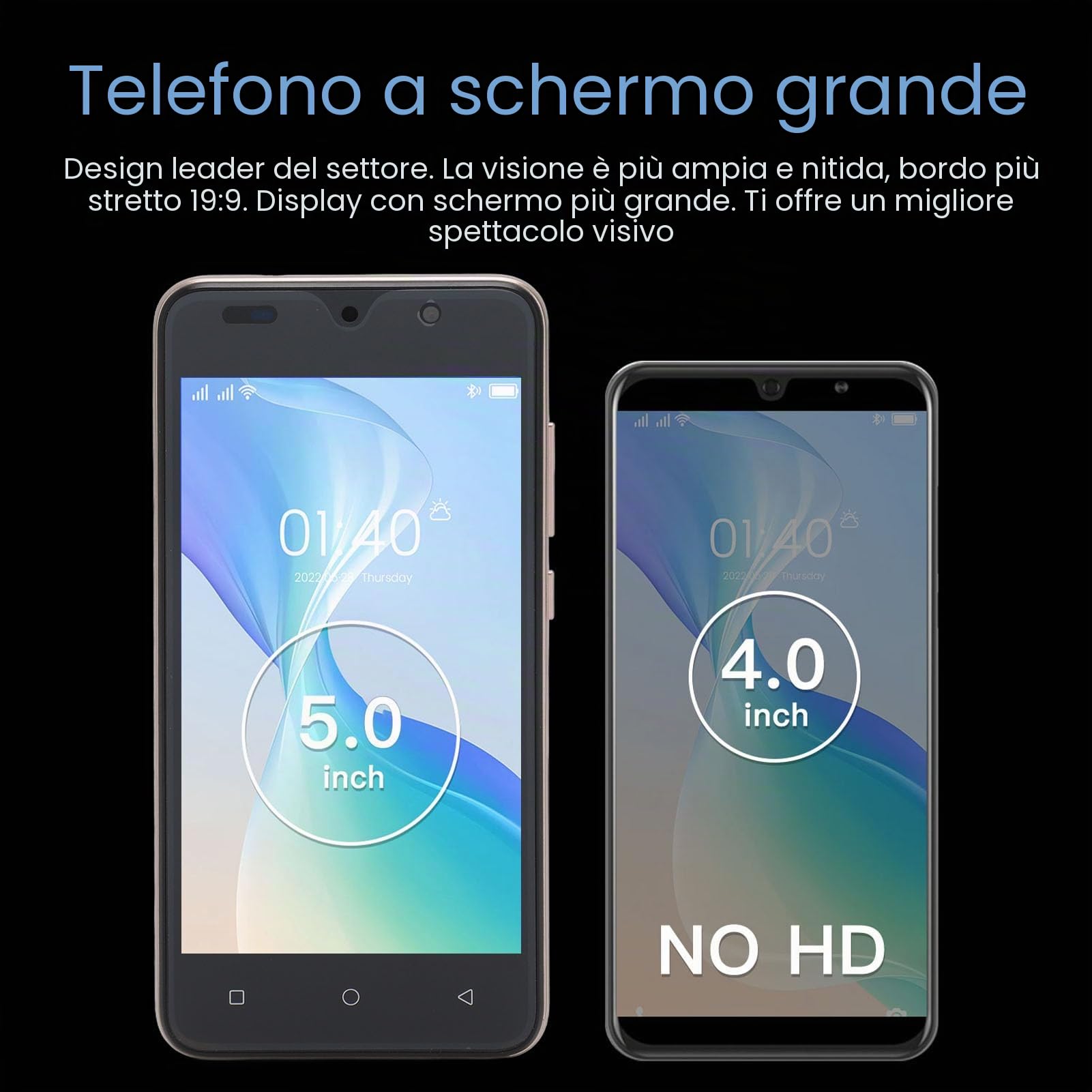 Cuifati Y53S 3G Smartphone sbloccato, 4 GB RAM 32 GB ROM 5.0 in schermo HD Dual SIM, per Android 12 ultra sottile sblocco del viso cellulare, Dual HD Cam, batteria 6800 mAh (oro)