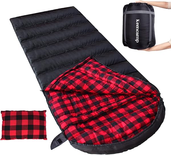 Keencamp 0 Degree Sleeping Bag Cotton Flannel Winter Cold Weather for Adults XXL Sleeping Bag 4 Season Big and Tall with