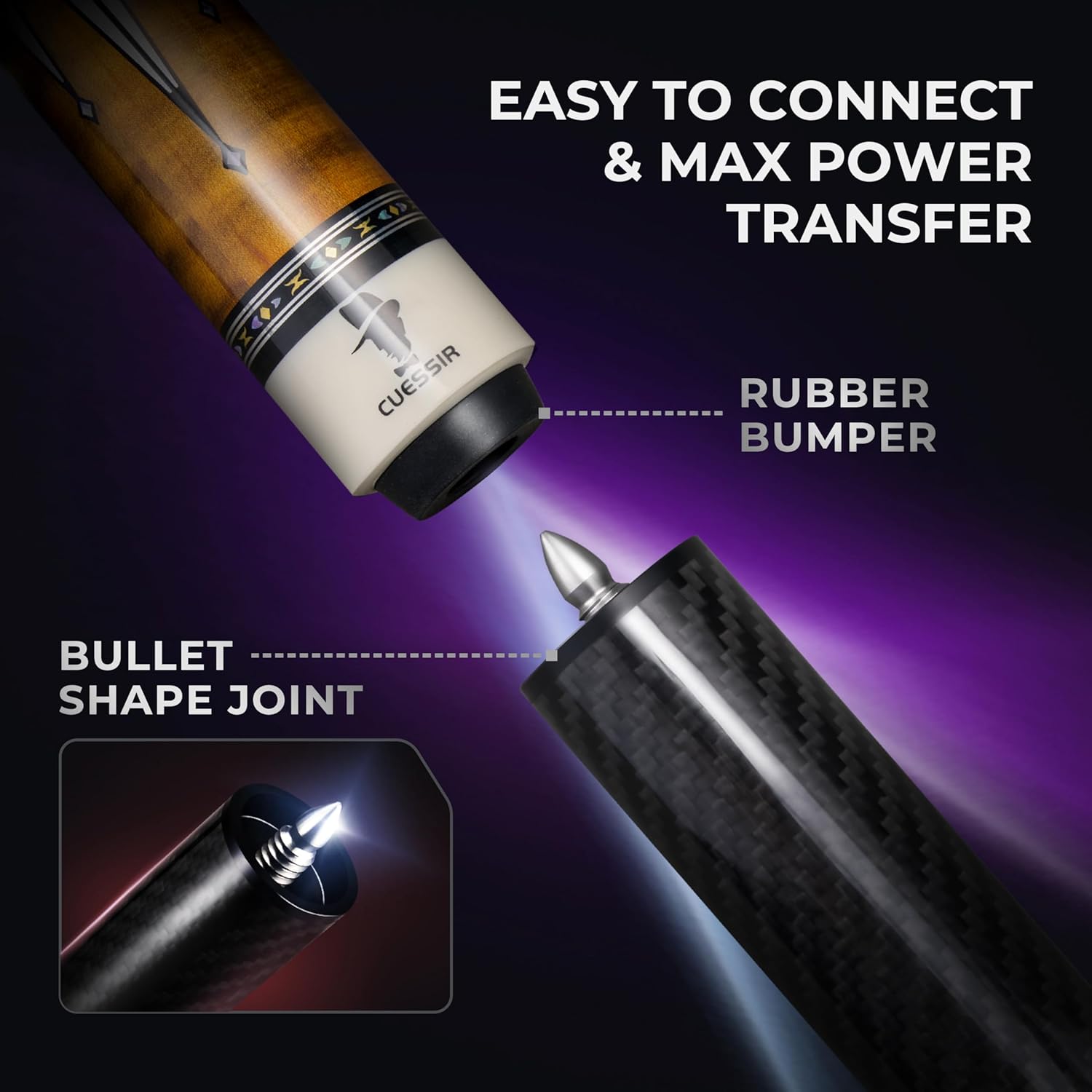 8 Inch Carbon Fiber Pool Cue Extension, Lightweight with Bullet Joint for Maximum Power Transfer and Control, Compatible Zenith Series Pool Cue