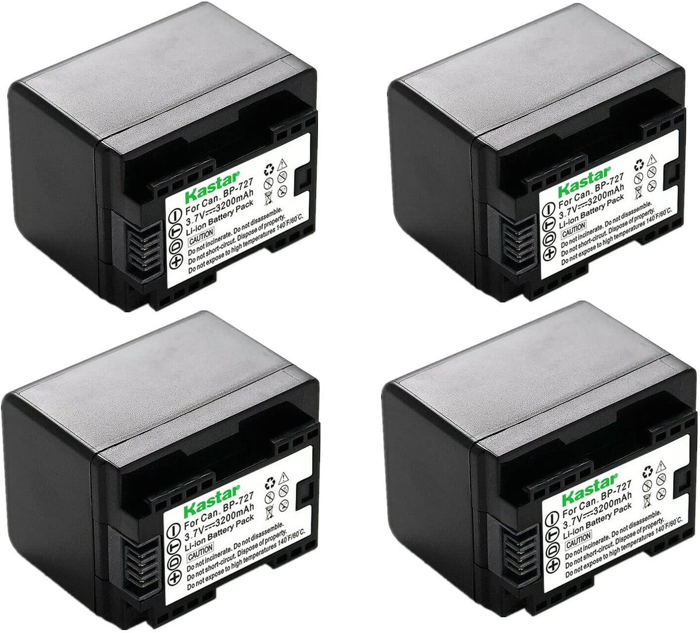 Kastar 4-Pack BP-727 Battery 3.7V 3200mAh Replacement for Canon BP-708 BP708, BP-709 BP709, BP-718 BP718, BP-727 BP727, US 6055B002 Battery, Canon CG-700 CG700 Charger