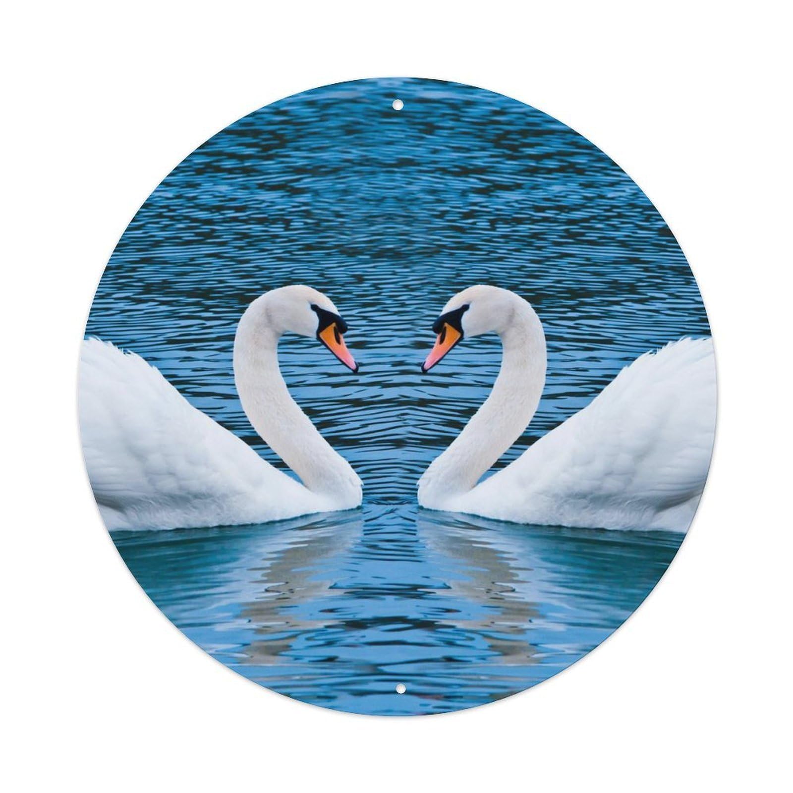 Cwbufd Vintage Style Animal Mute Swans Heart Shape Elegant Wildlife Nature Serene Water Reflection Vintage Metal Tin Sign Plaque Wall Decor For Cafe, Club Bar, Office, Garden Metal Poster 8X8inch