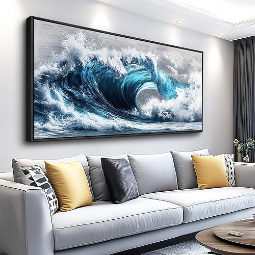PHAOHUAXM Ola azul lPaintings - Arte de pared para sala de estar, decoración de pared para dormitorio, inspiración oceánica, cuadros de pared de