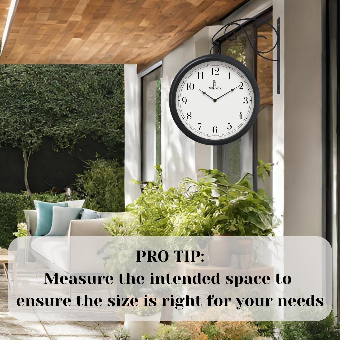Large Metal Double Sided Wall Clock 13.4" - Decorative Indoor Outdoor Double Sided Clock - Easy to Read, Hanging Train Station Style for Patio, Garden, Office - Antique Style Outside Corner Wall Decor