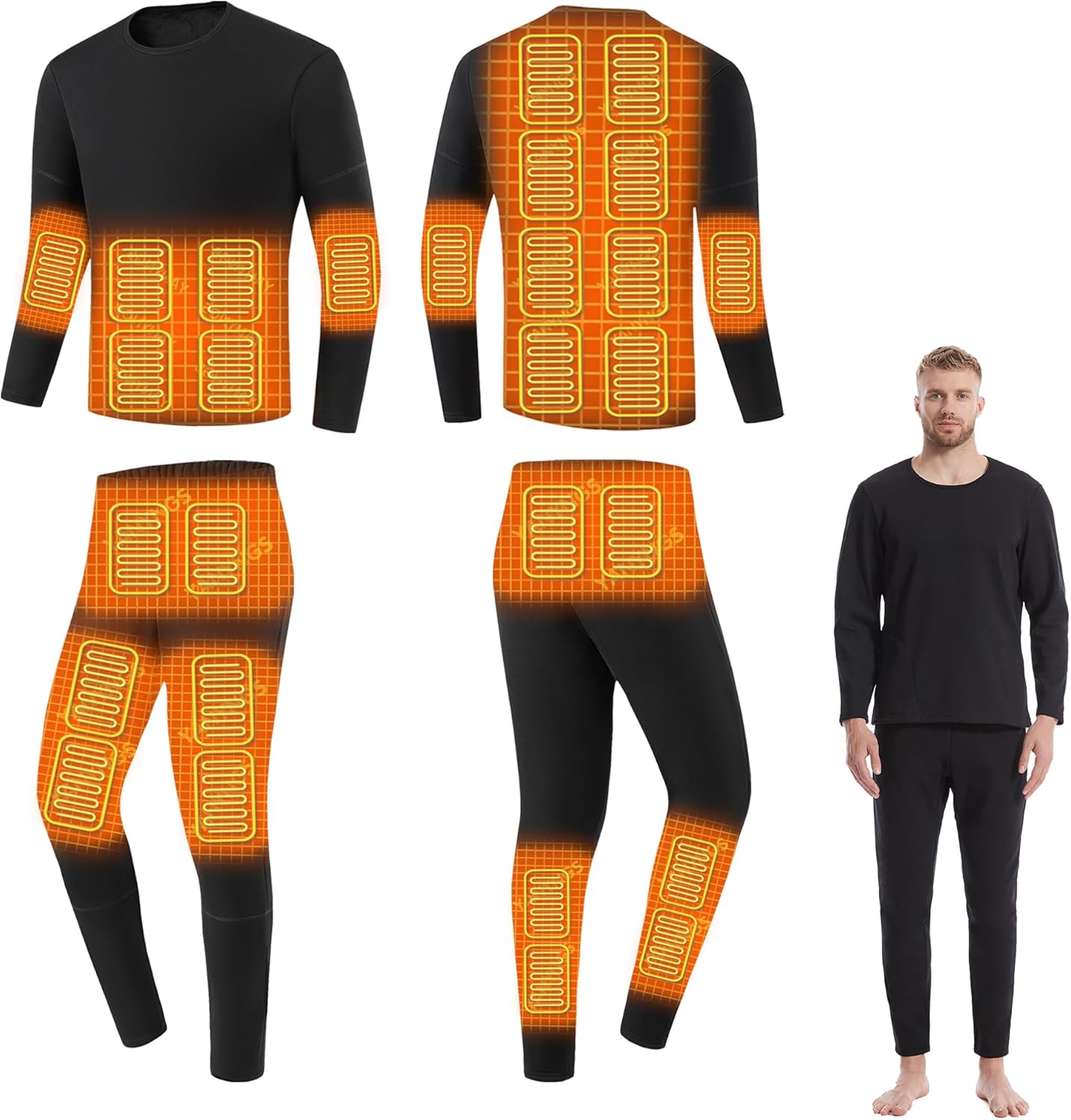 Heating Underwears Set for Men, Electric Thermal Baselayer Top and Bottom Winter Outdoor Sport Heated Shirt and Pant