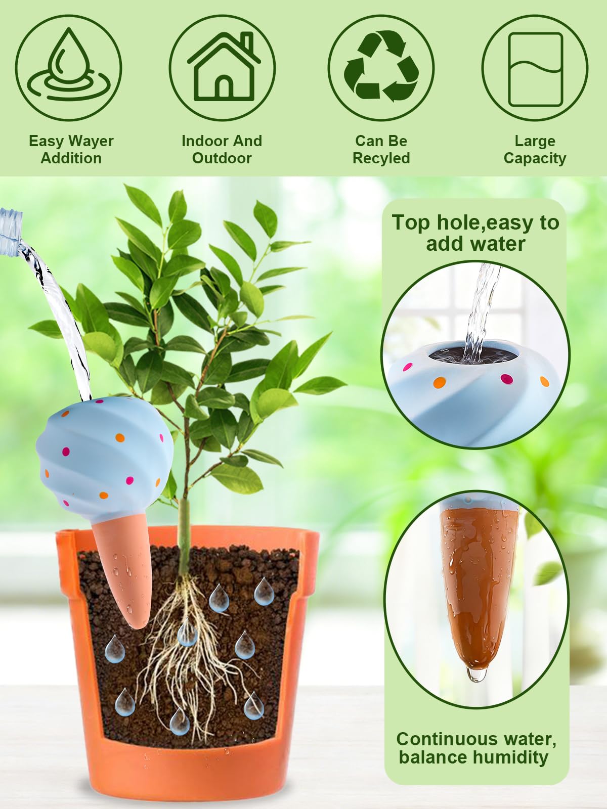 TOROKOM Irrigation Goutte à Goutte Kit, 4 Pcs Grands Globes d'arrosage pour Plantes, Pointes d'arrosage Systèmes D'irrigation Automatique pour Plantes Jardin, Intérieur, Extérieur(4 Couleurs)