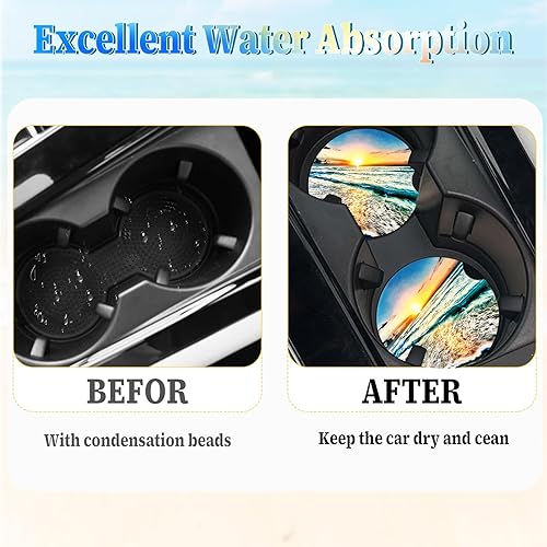 Miniatura 5 de Jeffdad Portavasos para automóvil, paquete de 2 posavasos de cerámica absorbente de 2.56 pulgadas, piedra de cerámica universal y base de corcho