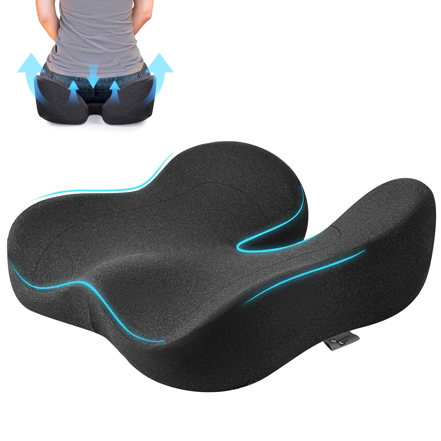 Deep U-Shaped Seat Cushion for Tailbone Pain Relief/Hemorrhoid - Hip Shaped Memory Foam Office Chair Cushions to Unleash Supreme Comfort in Office, Home, and Car Seating (Gray)