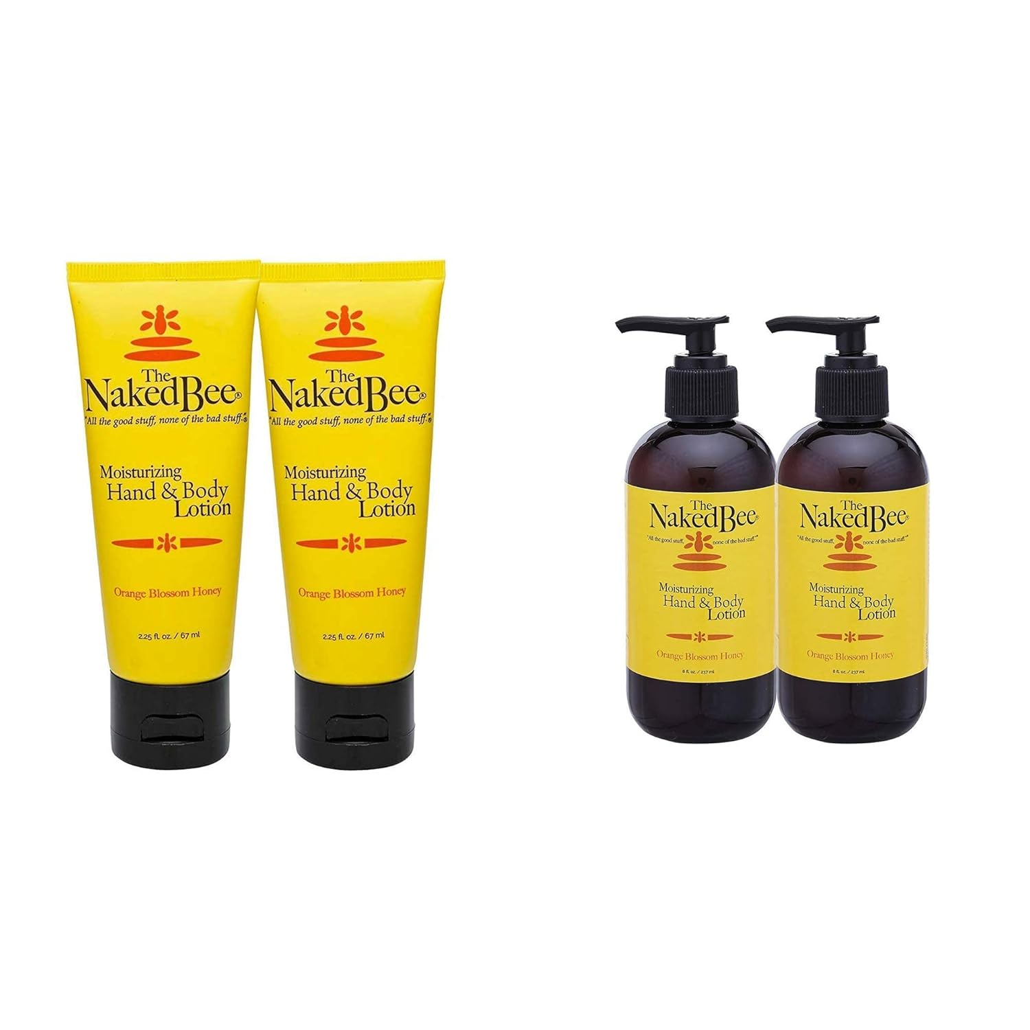 The Naked Bee Orange Blossom Honey Hand and Body Lotion, 2.25 Oz - 2 Pack + Hand & Body Lotion, 8 oz - 2 Pack