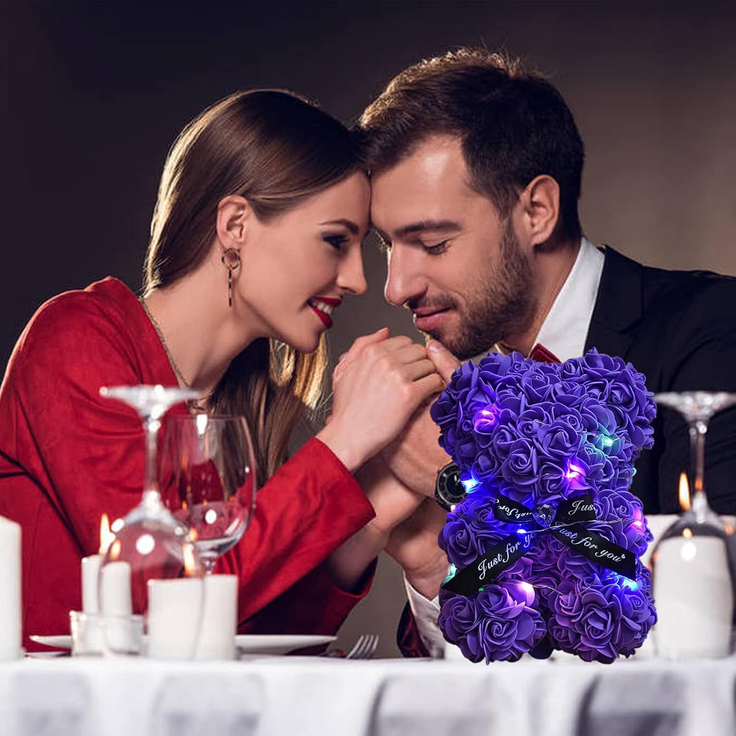 Lgv Flower Rose Bear,Romantic Gift for Valentine's Mother's Day, Christmas, Birthday,Girl Friend Her Mom Female Wife with Artificial Heart-Shaped Diamonds Purple - Image 4