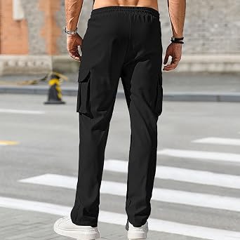2PSC Men's Cargo Sweatpants Casual Workout Joggers Stretch Hiking Drawstring Tactical Pants with Multi Pockets