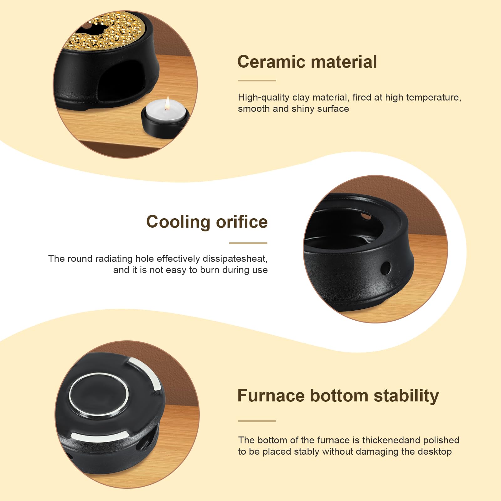 Keramik Stövchen Mit Teelicht - Teewärmer Mit Korkmatte 15cm Schwarz