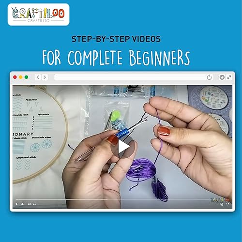Miniatura 3 de CRAFTILOO Kit de bordado de práctica para principiantes con patrones de bordado estampados, kit de iniciación de punto de cruz de aguja para niños y