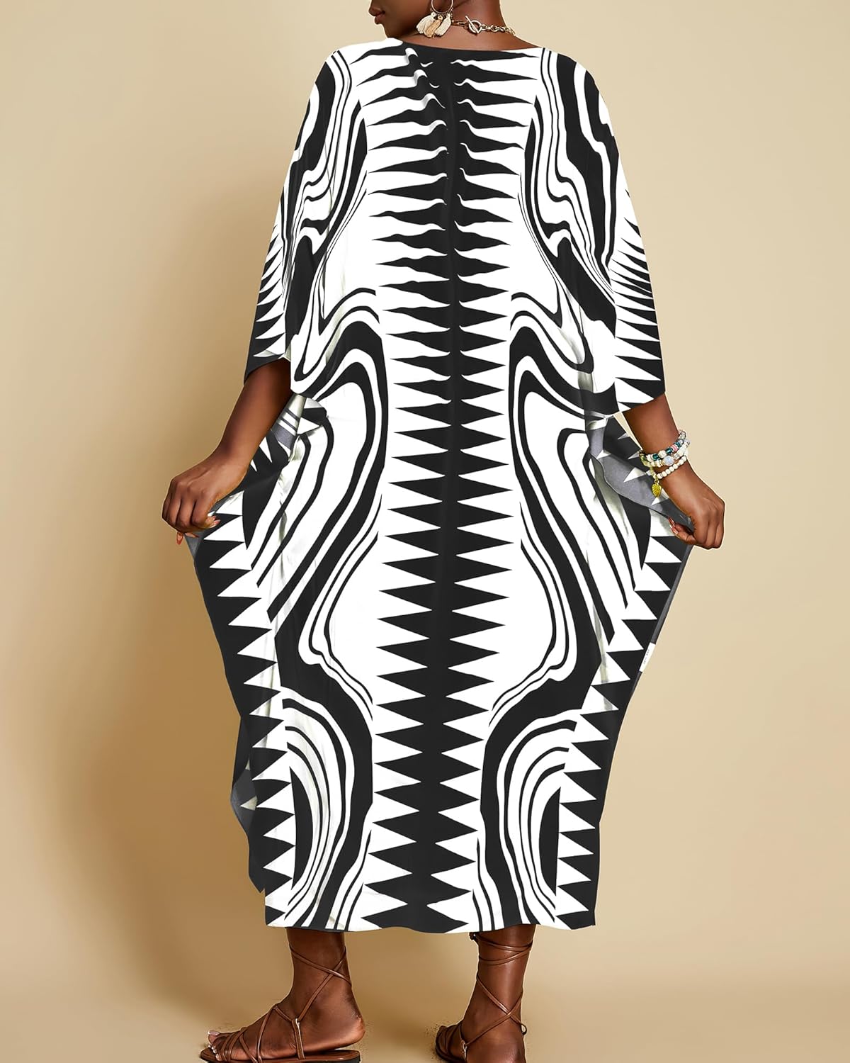 Bsubseach Kaftan Dresses for Women Geometric Print Caftan Long Beach Swimsuit Cover Up Loungewear Dress - Image 6