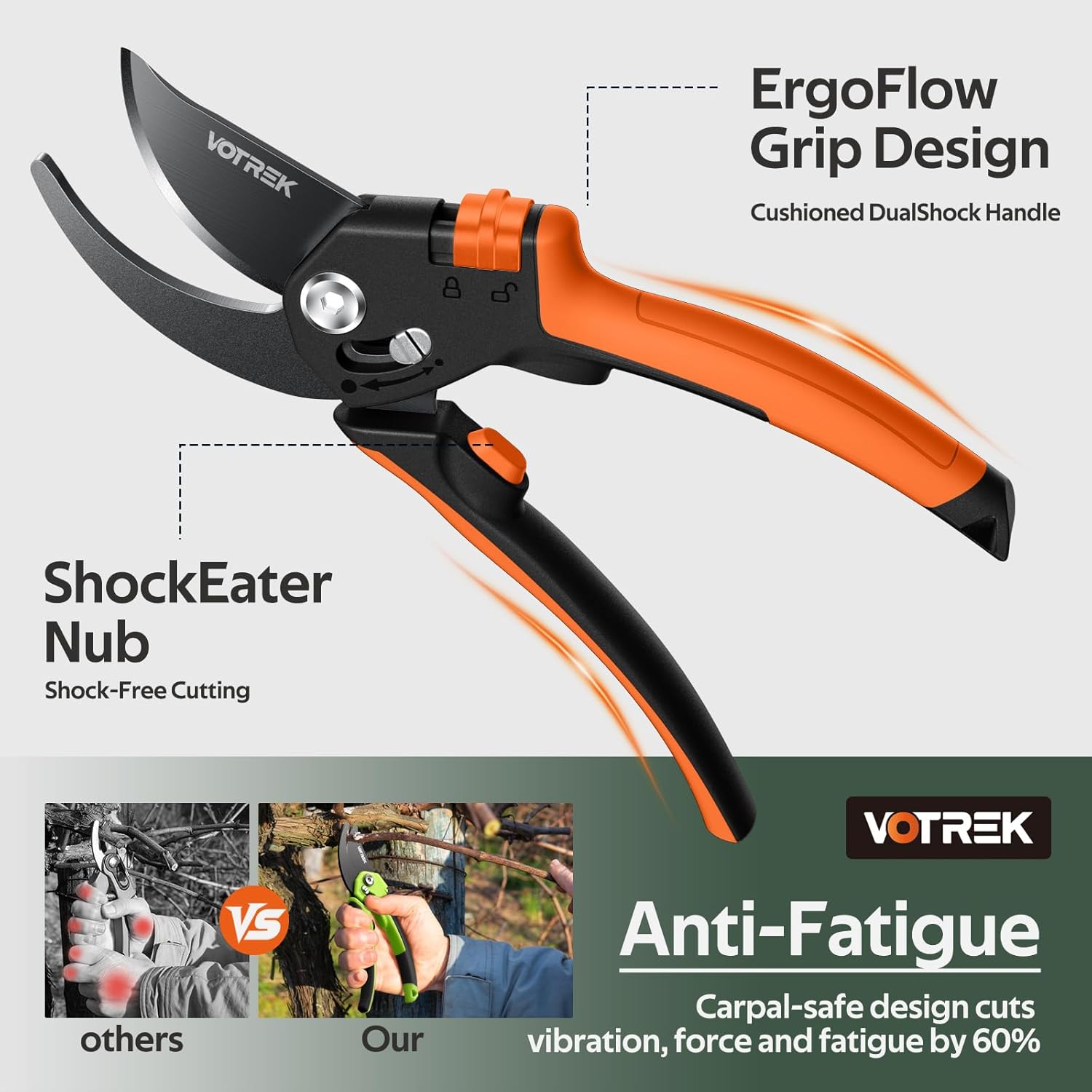 VOTREK® Pruning Shears, [Patented Stepless Handle Opening] - Garden Clippers with Ultra-Sharp SK5 Steel for Weak Hand, Pruners Universal Fit for All Hand Sizes, Effortlessly Cuts 1-Inch Branches - Image 5