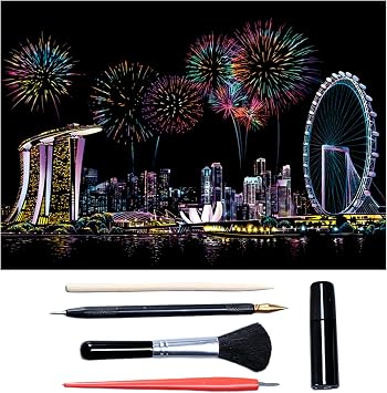 Scratch Art for Adults & Teens, Paint by Scratch 16 X 11.2 Inches, Scratch Off Paper Painting, Scratchart Kit Ornaments, Colorful Sketches Rainbow Scratch Art (Singapore)