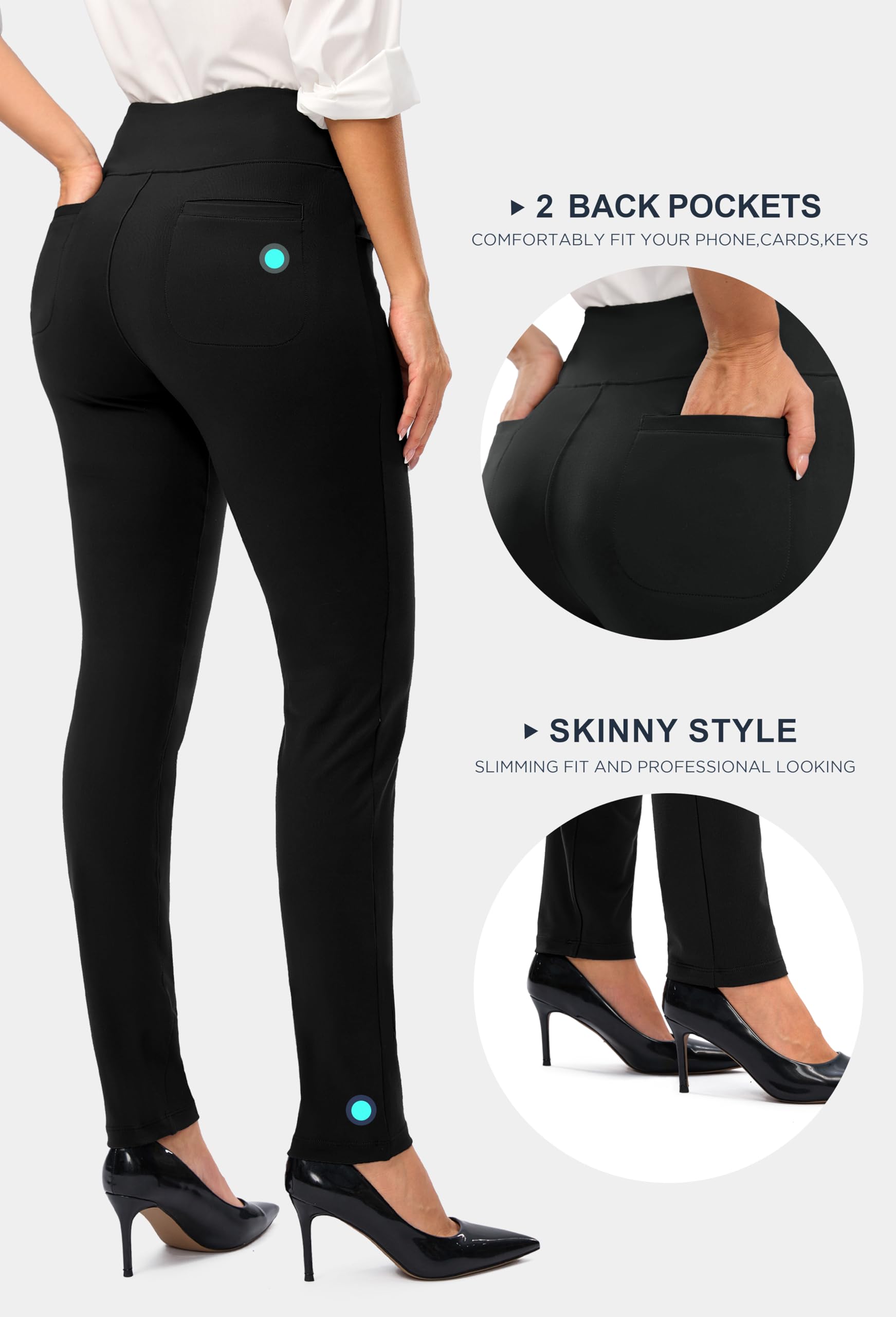 Rammus Pantalones de vestir de cintura alta para mujer con bolsillos, pantalones casuales de trabajo para mujer, pantalones elásticos ajustados para oficina