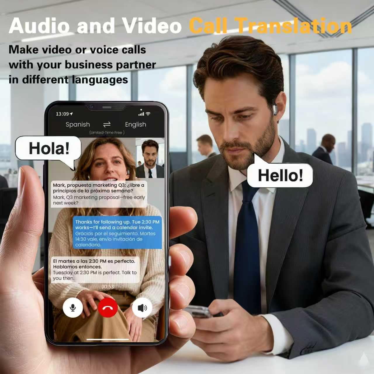 Audífonos traductores de idiomas AI, auriculares de traducción 3 en 1 en tiempo real OWS 144 idiomas y acentos, Audifonos Traductores Inglés Español, dispositivo de traducción para viajes de negocios