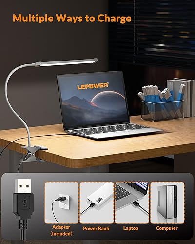 Miniatura 6 de LEPOWER Lámpara LED con clip  luz de lectura con cuello de cisne 5 W luz de piano de color cambiable de temperatura blanco Negro, Plateado, Blanco