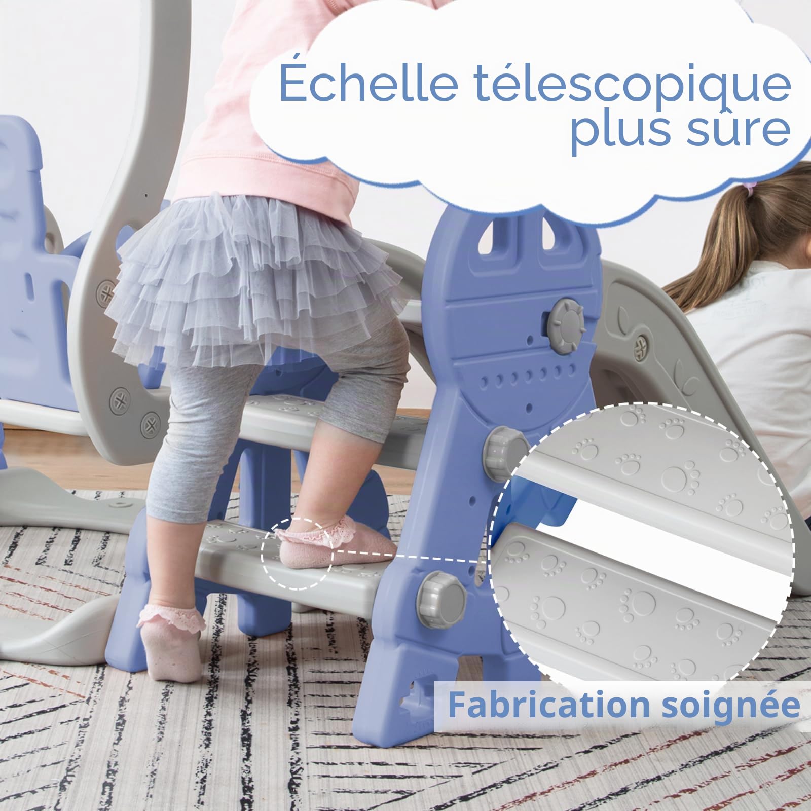 DADEA Toboggan 4 en 1 pour Enfants avec Panier, Toboggan et Balançoire pour Enfants de Plein Air Bleu, Balançoire et Toboggan pour Enfants pour la Maison, 140×118×82 cm, Convient pour une utilisation