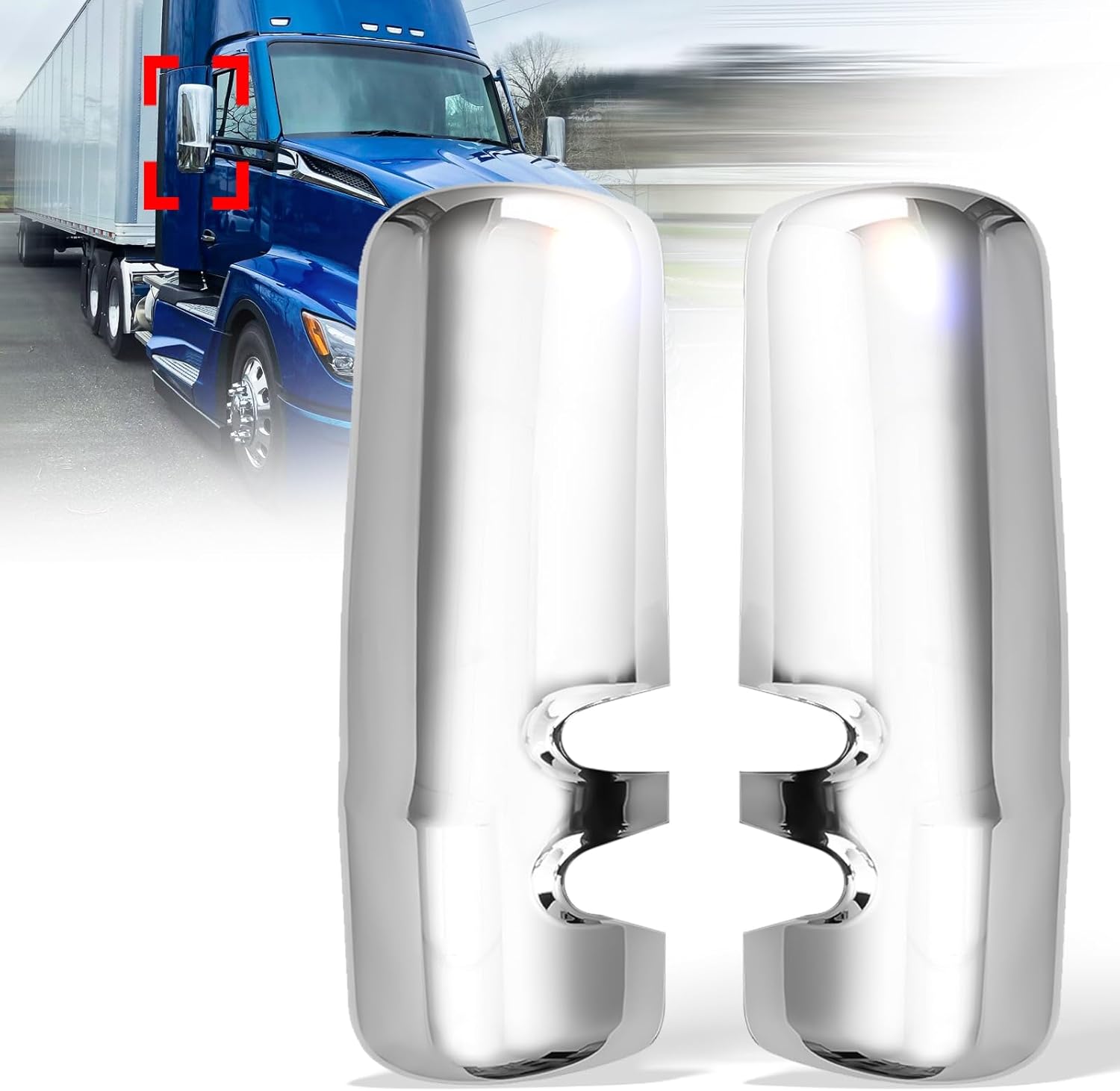 Chrome Door Mirror Covers for Kenworth T680 T880 W990 2013-2020, Side Rear View Mirrors Cover for Kenworth Semi Trucks Accessories Driver Left& Passenger Right Side (A Pair)