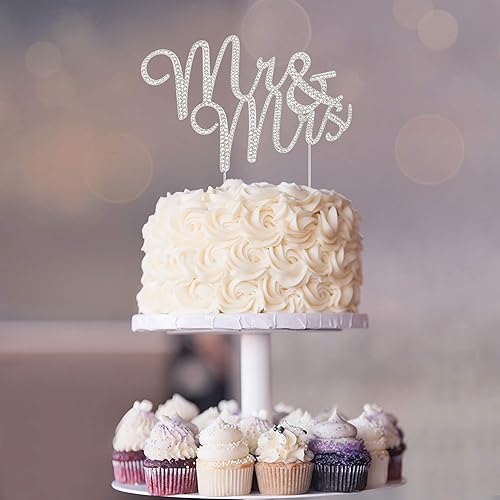 Miniatura 8 de Decoración grande para tartas de boda de Mr and Mrs  Metal plateado de alta calidad  Decoración brillante para tarta de boda, despedida de soltera o