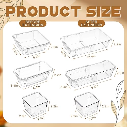 Miniatura 2 de Organizador de cajones transparente extensible, 25 unidades, 3 tamaños, ajustable, organizador de cajones de escritorio, contenedores de