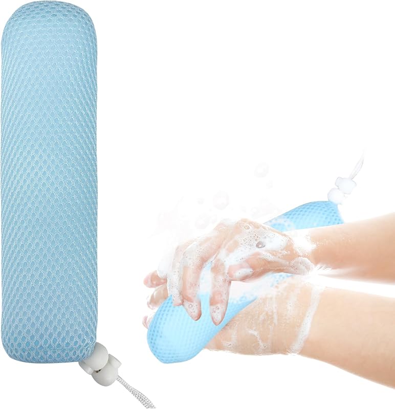 Escova de banho com cabo curvo, cabeça substituível e cordão para pendurar