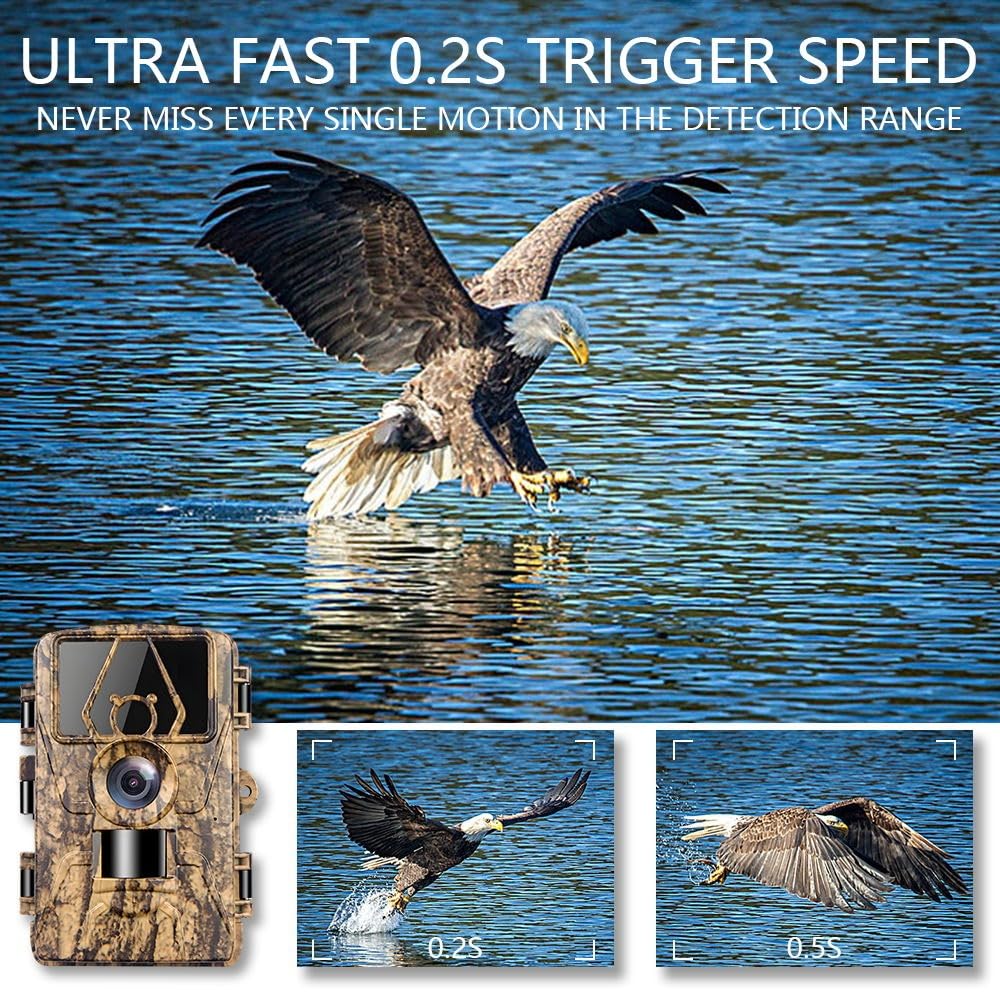 8K Video Wildlife Kamera, 60MP Full HD WiFi mit Handyübertragungs-App, Bewegungssensor, Nachtsicht, 0,1s Auslösezeit, Infrarot Wildlife Kamera mit 32G Speicherkarte & Karte
