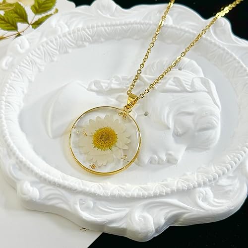 Miniatura 9 de KBFORU Birth Flower Necklaces For Women - Aster September Month Flower Necklace - Handmade Pressed Flower Necklace - Unique Holiday Gift - Gold 18"