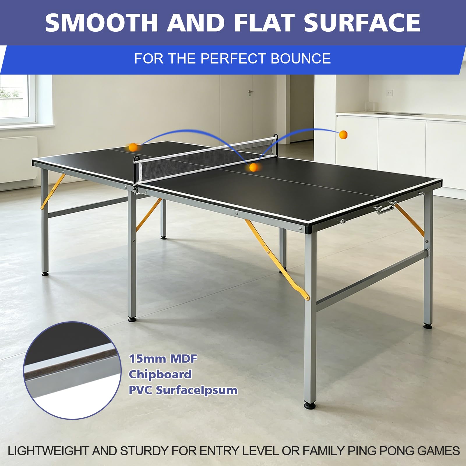 Tavolo da ping pong, 182 x 91 cm, pieghevole, professionale e portatile, con rete, 2 racchette e 4 palline, per interni ed esterni (nero)