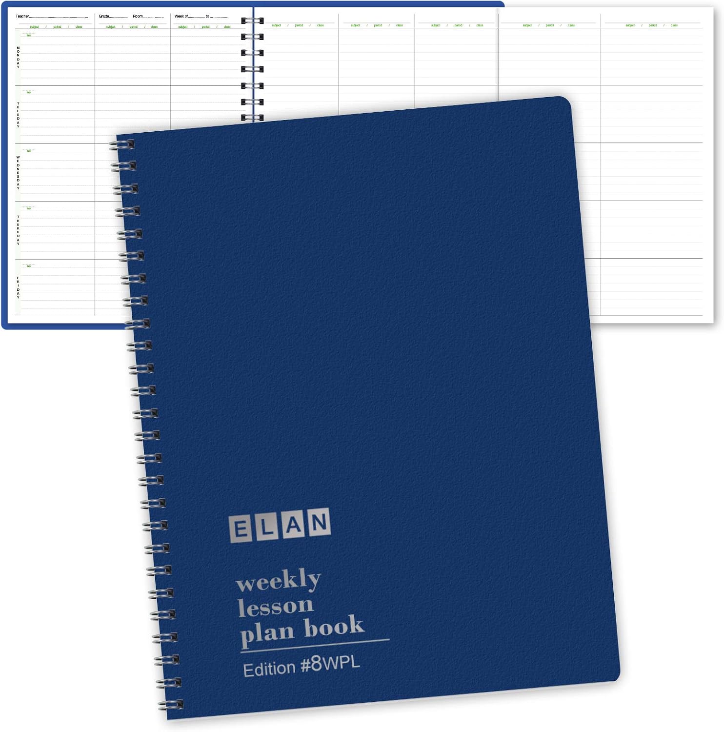 8 Period Wide Teacher Lesson Plan; Days Vertically Down The Side (8WPL)