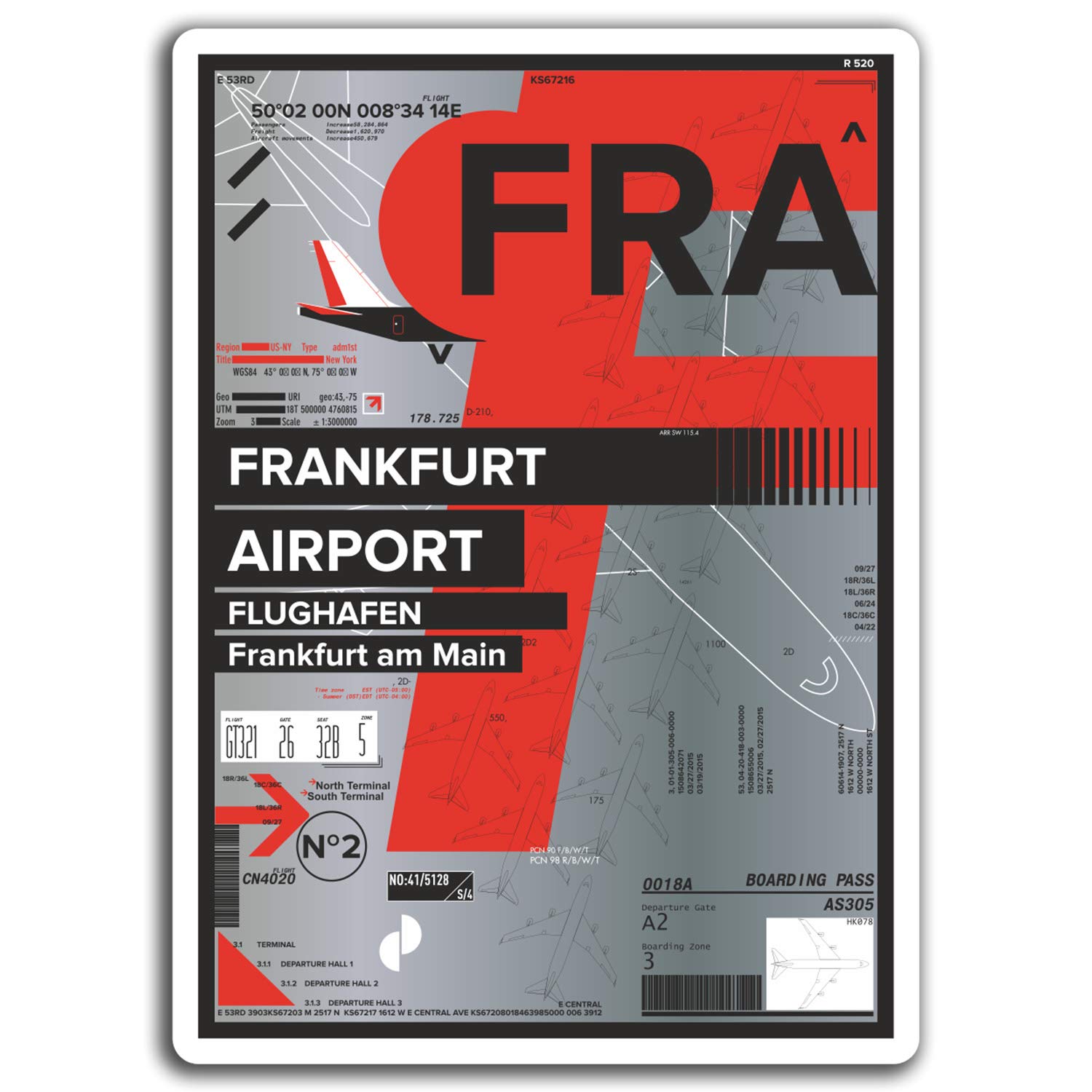 Destinationvinyl Multi 2 X 10Cm Fra Frankfurt Airport Vinyl Stickers - Germany Travel Sticker #17388 (10Cm Tall)