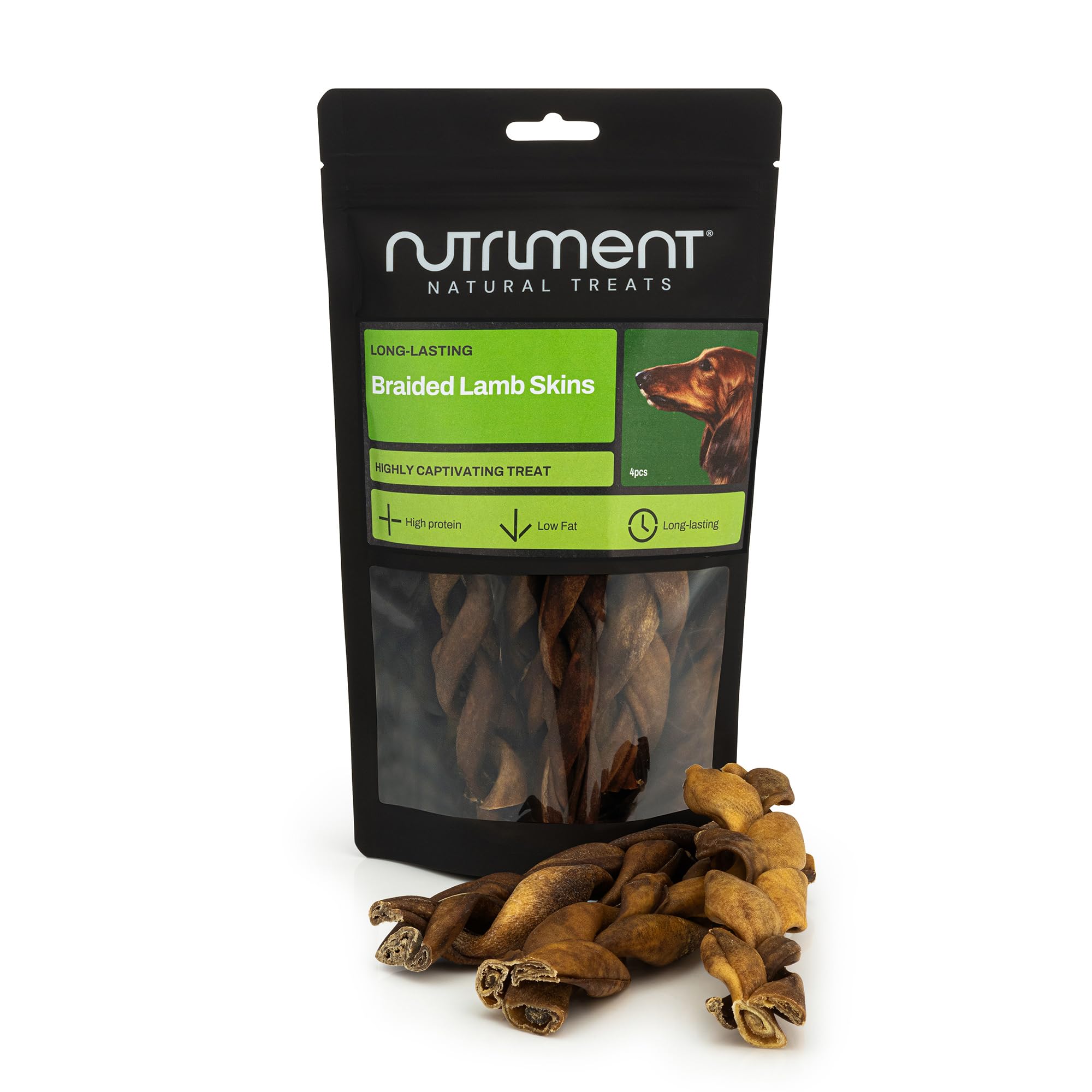 Natural Treats Braided Lamb Skin for Dogs (4pcs) Hypoallergenic High Protein Low Fat Long-Lasting Chew Treats