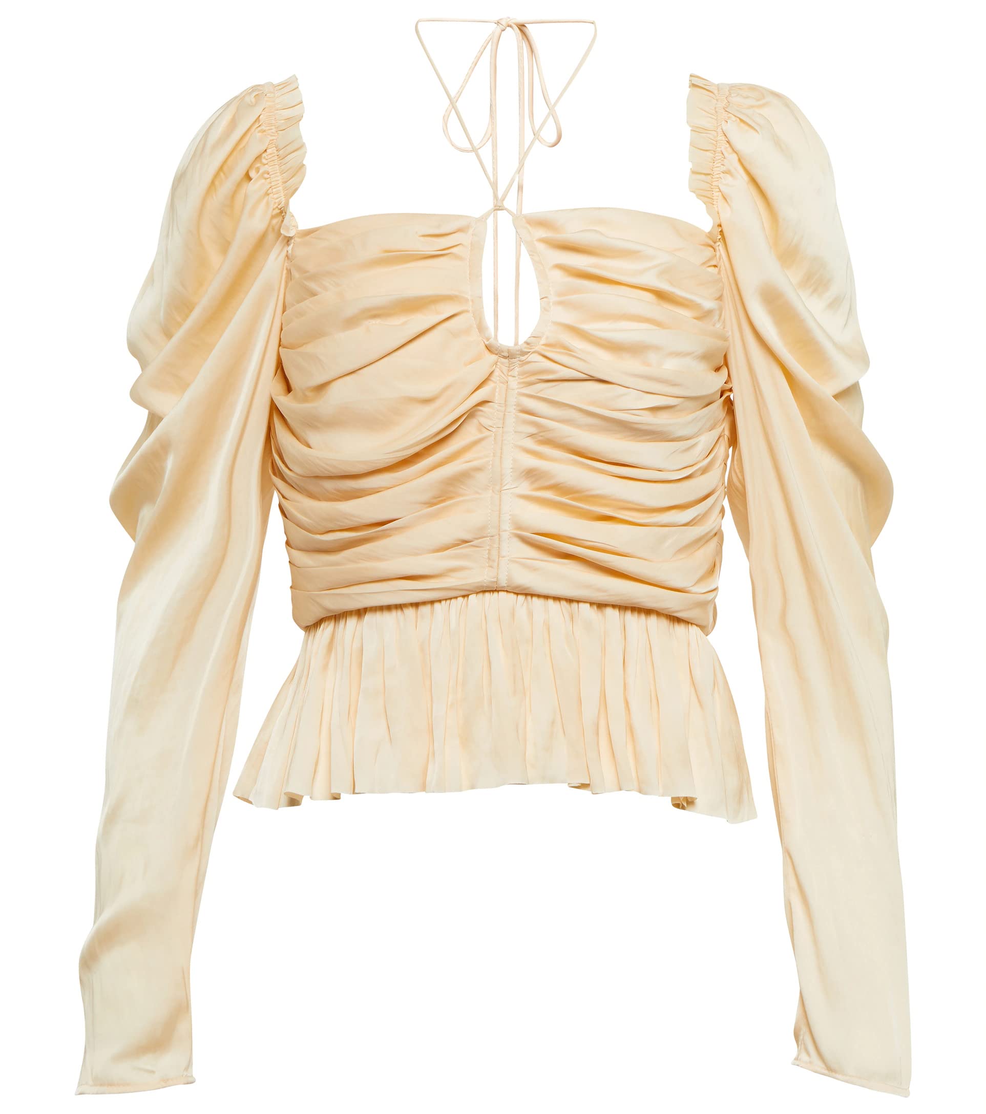 Ulla Johnson Women's Mirella Dawn Ivory Shirred Puff Sleeve Peplum Blouse Top