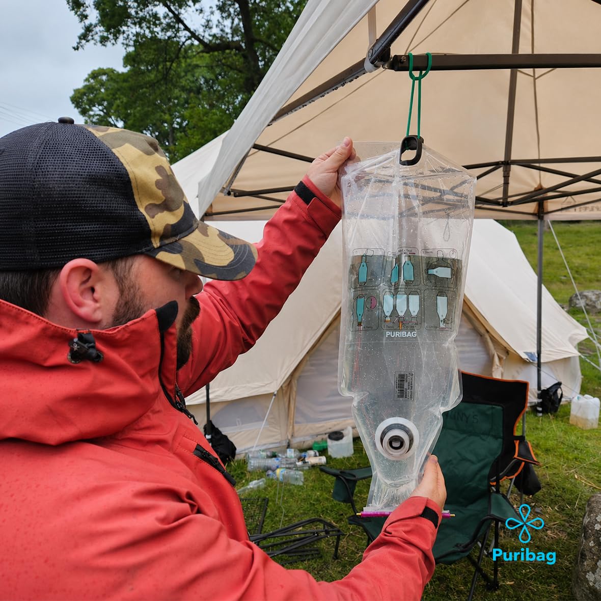 PuriBag: Purificador de agua Sistema de camping para senderismo, supervivencia, viajes, perfecto para almacenamiento de agua y viajes, 10L (2.5 galones)